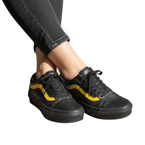 Vans Old Skool Lace Up Low Top Leather Black School Sneaker US Womens 5.5 Men 4